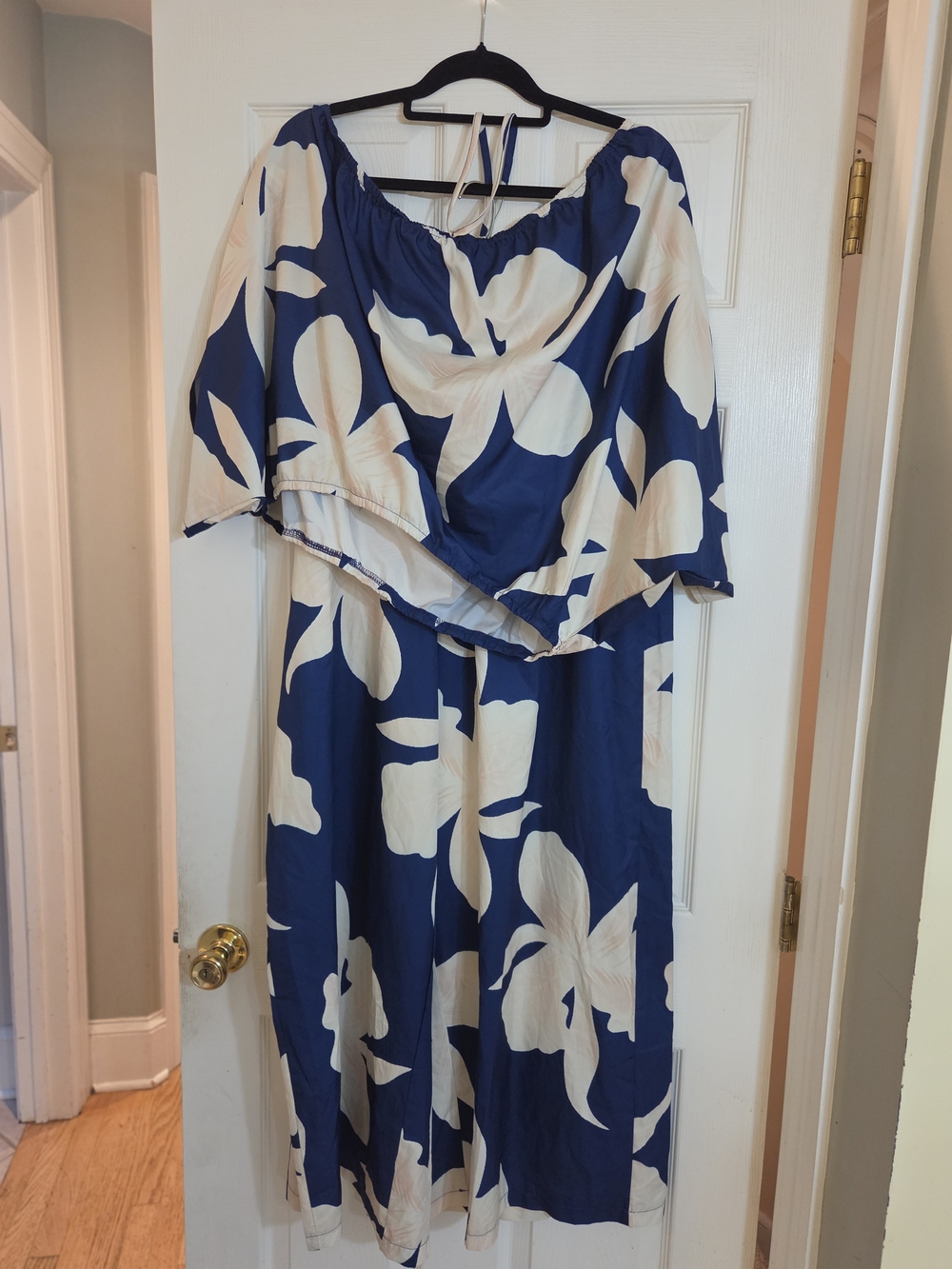 SHEIN Blue & Cream Floral Off-Shoulder Midi Dress